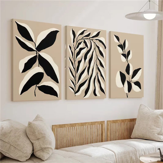 3pcs Botanical Neutral Beige Line Drawings Wall Art Set Canvas Framed 50x70cm – High Quality Print 100% Australian Made Wall Canvas Ready to Hang