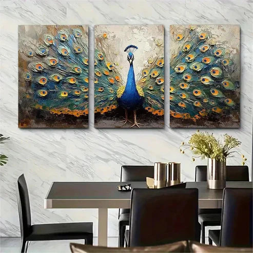 3pcs Peacock Animals Impasto Textured Perfect Wall Art Set Canvas Unframed - High Quality Print 100% Australian Made Wall Canvas