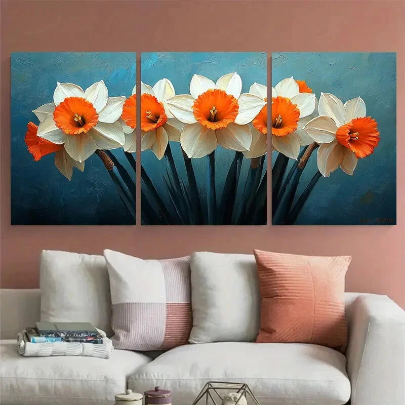 3pcs Daffodils Abstract Flowers Illustration Metal Print Ready to Hang Art - Bella Home Decor