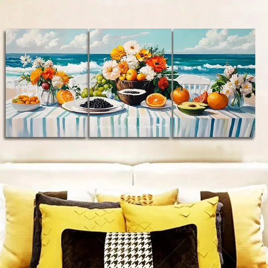 3pcs A Beautiful Still Life on the Beach Wall Art Set Canvas Framed 50x70cm - High Quality Print 100% Australian Made Wall Canvas Ready to Hang