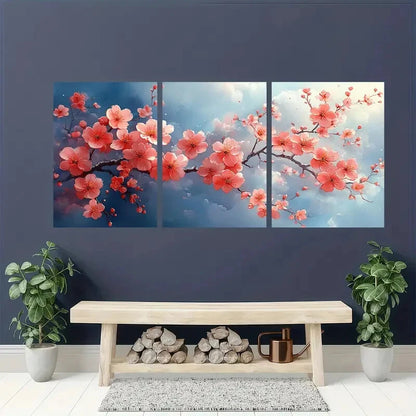 3pcs Pink Flowers & Blooming Tree Design Metal Print Ready to Hang Art - Bella Home Decor