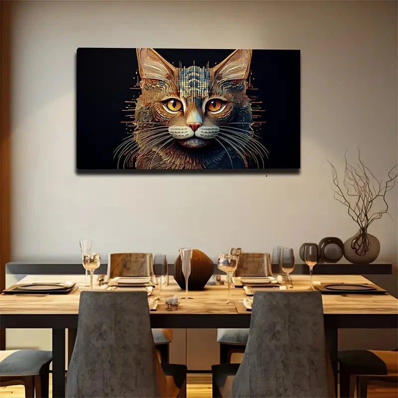 Cat Looking At The Screen Wall Art Canvas Office Home Room Framed 120x60cm