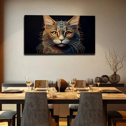 Cat Looking At The Screen Wall Art Canvas Office Home Room Framed 120x60cm