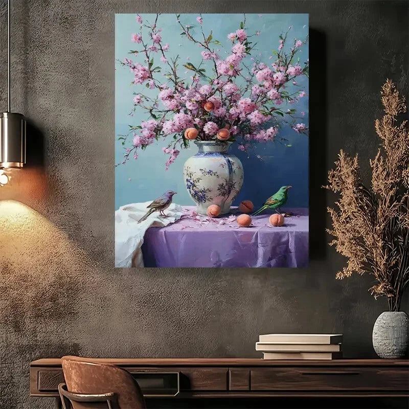 Beautiful Cherry Blossom Vintage Painting 40x60cm Metal Print Ready to Hang - Bella Home Decor