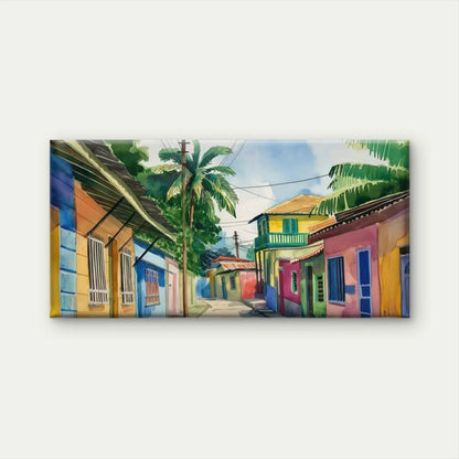 Caribbean-Style Tropical Street Wall Art Canvas Office Home Room Framed 120x60cm