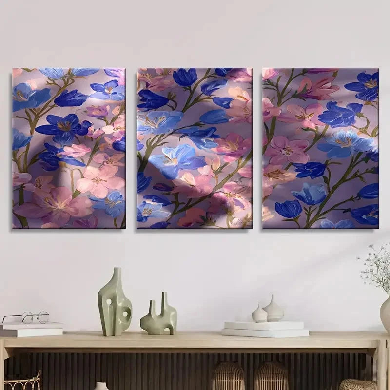 3pcs blue bells soft colorful floral Wall Art Set Canvas Framed 60x90cm - High Quality Print 100% Australian Made Wall Canvas Ready to Hang - Bella Home Decor