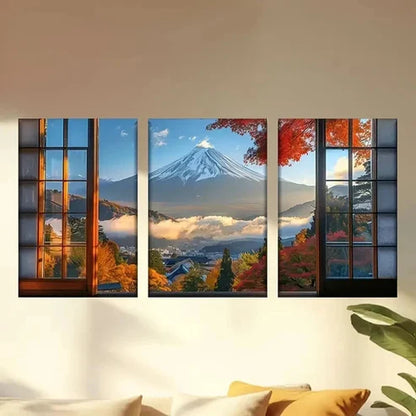 3pcs Window View of a Mountain Wall Art Canvas Unframed – High Quality Print 100% Australian Made Wall Canvas