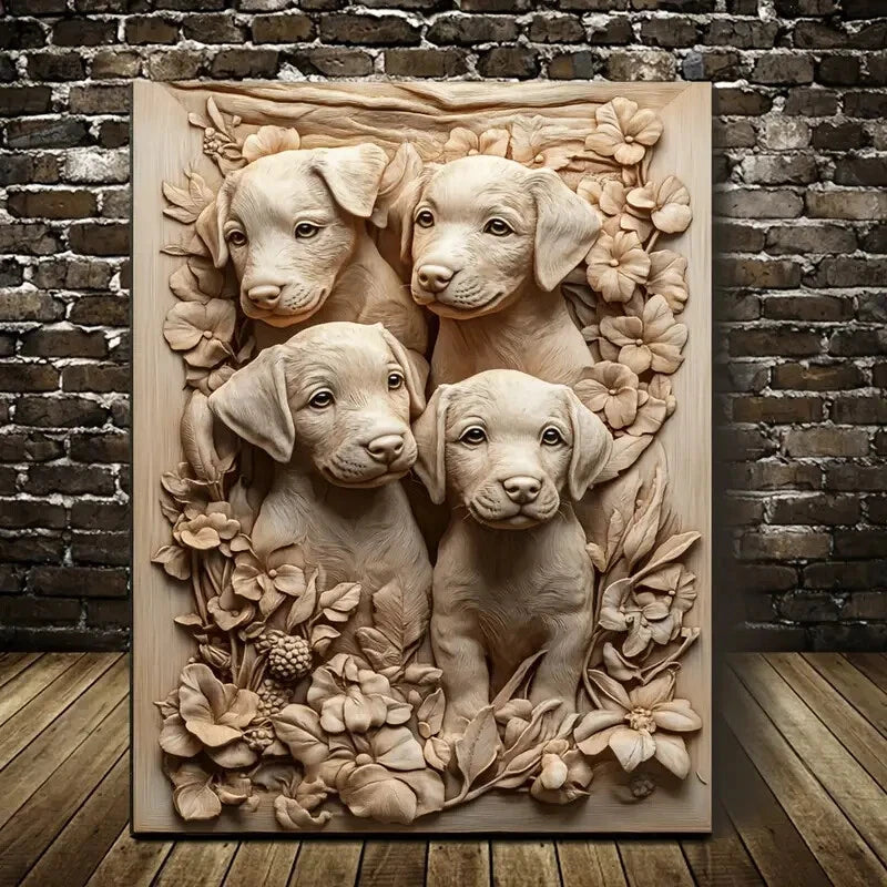 Beautiful Six Adorable Puppies Painting  40x60cm Metal Print Ready to Hang - Bella Home Decor
