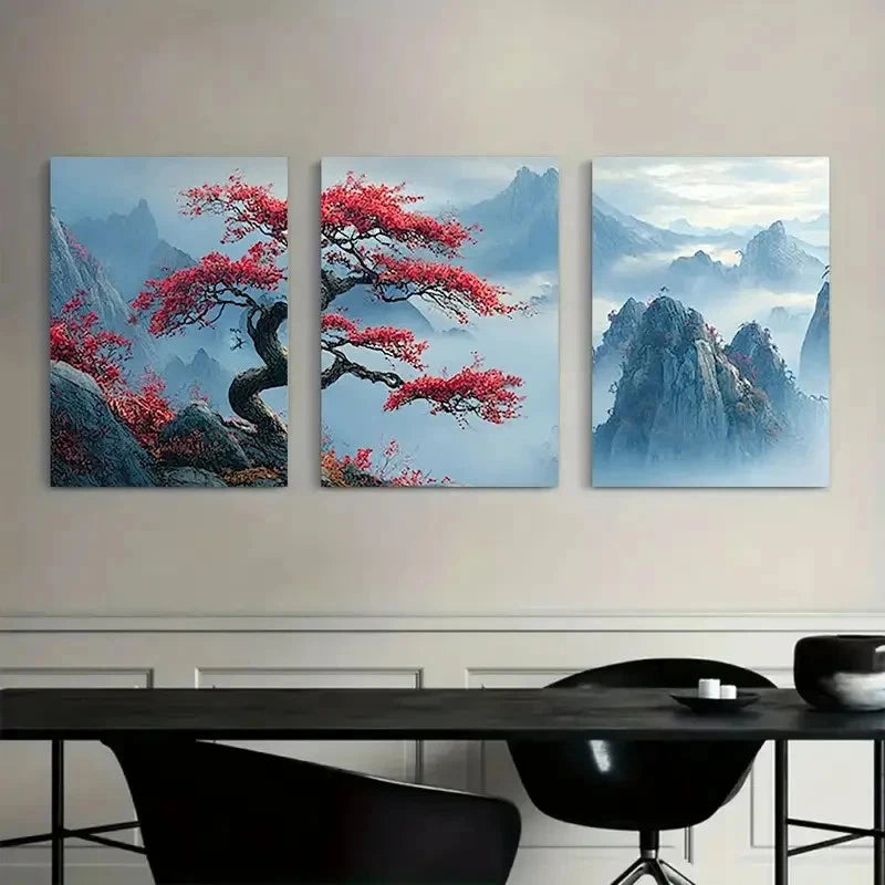 3pcs Heart Ornament on Tree Branch Metal Print Ready to Hang Art - Bella Home Decor