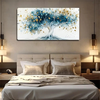 Blue Tree with Golden Leaves Wall Art Canvas Office Home Room Framed 120x60cm - Bella Home Decor