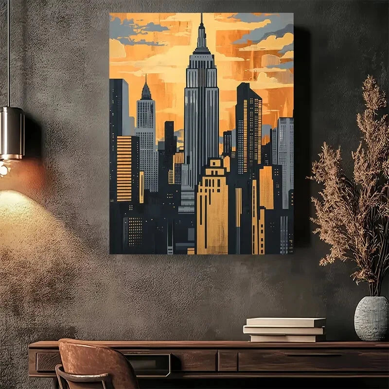 Beautiful Modern Cityscape Vintage Design Painting 40x60cm Metal Print Ready to Hang - Bella Home Decor