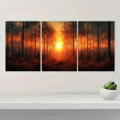 3pcs Sunrise Forest Watercolor Art Print Metal Print Ready to Hang Art - Bella Home Decor