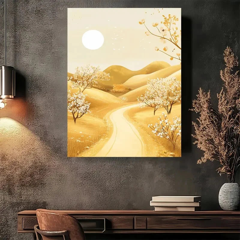 Beautiful Golden Pathway Dreamscape Painting 40x60cm Metal Print Ready to Hang - Bella Home Decor