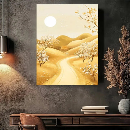 Beautiful Golden Pathway Dreamscape Painting 40x60cm Metal Print Ready to Hang - Bella Home Decor