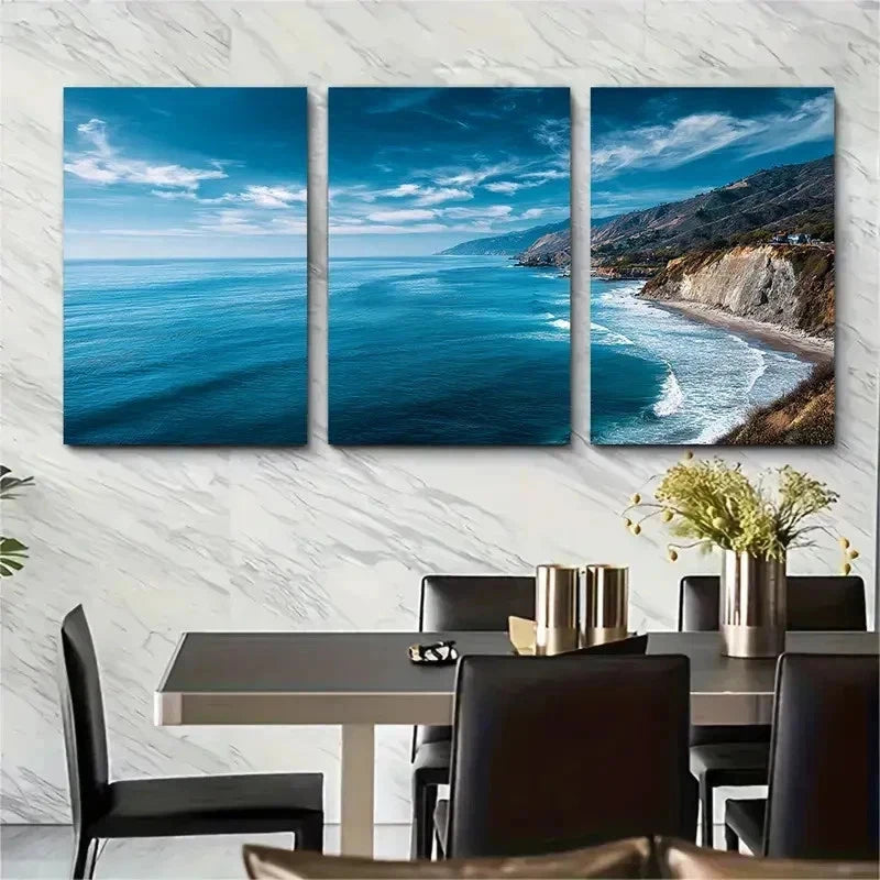 3pcs Serene Coastal Ocean View Nature Perfect Wall Art Set Canvas Framed 50x70cm - High Quality Print 100% Australian Made Wall Canvas Ready to Hang