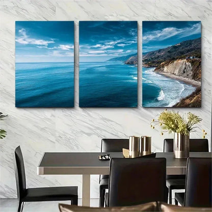 3pcs Serene Coastal Ocean View Nature Perfect Wall Art Set Canvas Framed 50x70cm - High Quality Print 100% Australian Made Wall Canvas Ready to Hang