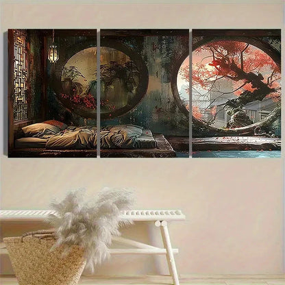 3pcs Traditional Chinese Bedroom Wall Art Set Canvas Framed 50x70cm - High Quality Print 100% Australian Made Wall Canvas Ready to Hang - Bella Home Decor