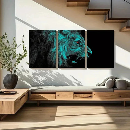 3pcs Fantasy Animal Art Lion Roaring Wall Art Set Canvas Framed 60x90cm - High Quality Print 100% Australian Made Wall Canvas Ready to Hang