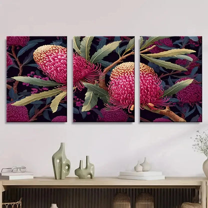 3pcs Banksia Australian Wild flower Wall Art Set Canvas Framed 60x90cm - High Quality Print 100% Australian Made Wall Canvas Ready to Hang - Bella Home Decor