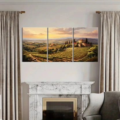 3pcs Sunset Vineyard Tuscan Hills Rural Landscape Metal Print Ready to Hang Art - Bella Home Decor
