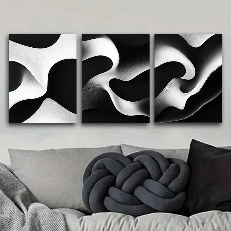 3pcs Modern Black and White Abstract Metal Print Ready to Hang Art