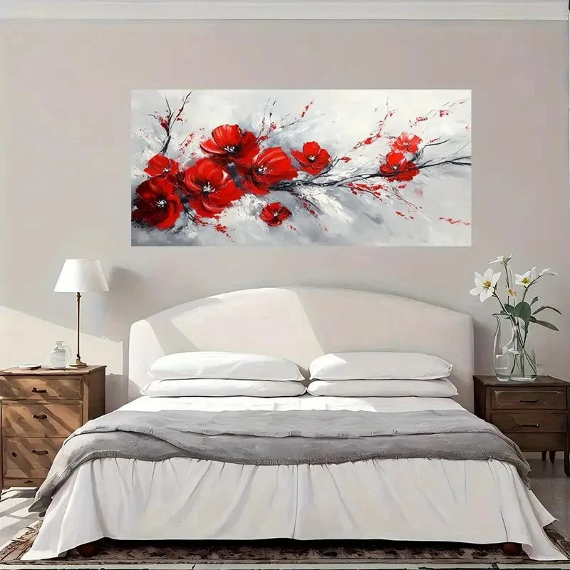 Abstract Red Flower Wall Art Canvas Office Home Room Framed 120x60cm