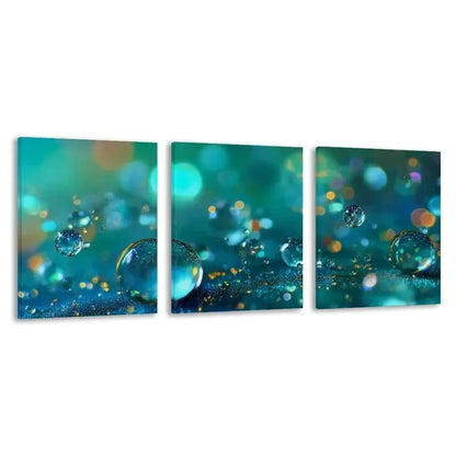 3pcs Turquoise & Golden Water Droplet Design   Wall Art Set Canvas Framed 50x70cm - High Quality Print 100% Australian Made Wall Canvas Ready to Hang