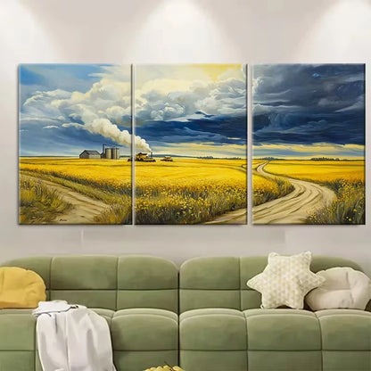 3pcs Golden Canola Fields Metal Print Ready to Hang Art - Bella Home Decor