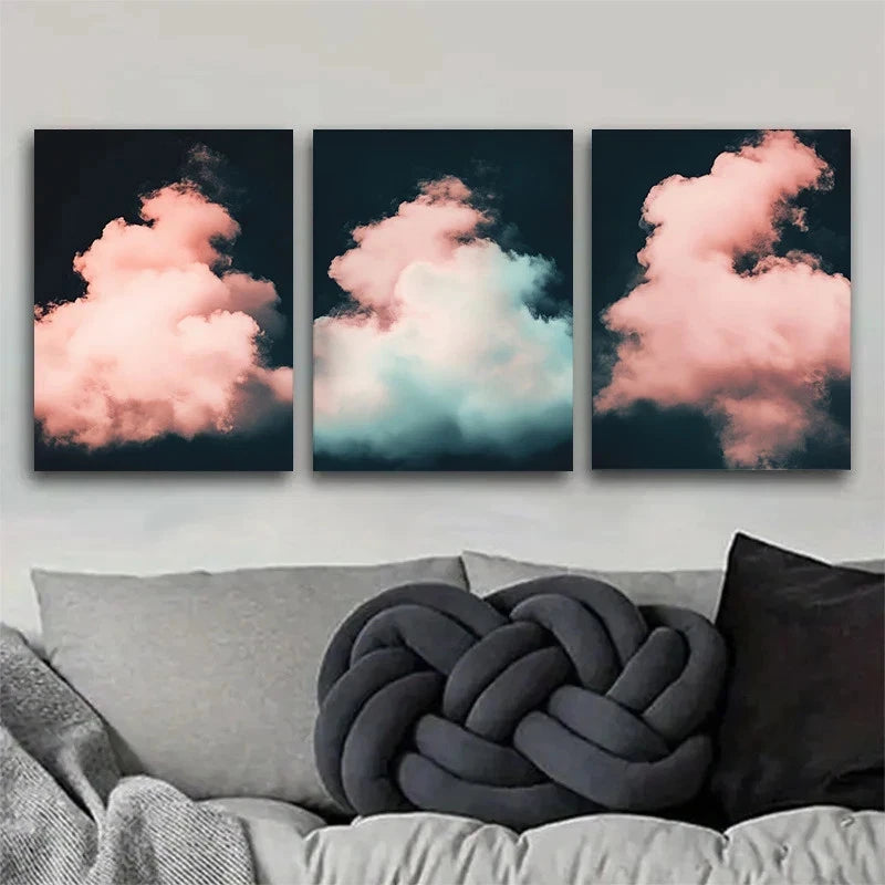 3pcs Contemporary Style Soft Cloud Theme Metal Print Ready to Hang Art - Bella Home Decor