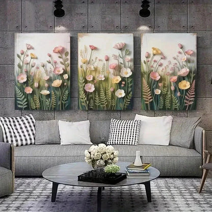 3pcs Light Green Foliage on White Background Wall Art Set Canvas Unframed - High Quality Print 100% Australian Made Wall Canvas