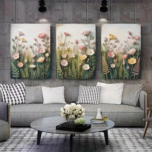 3pcs Light Green Foliage on White Background Wall Art Set Canvas Framed 40x60cm - High Quality Print 100% Australian Made Wall Canvas Ready to Hang
