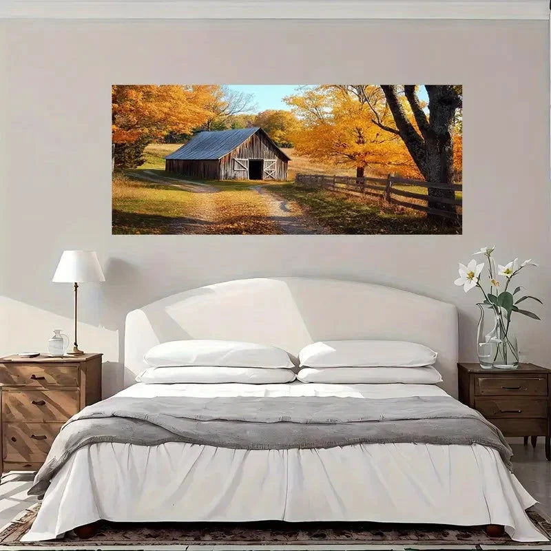 Barn & Autumn Landscape Wall Art Canvas Office Home Room Framed 120x60cm