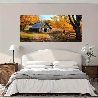 Barn & Autumn Landscape Wall Art Canvas Office Home Room Framed 120x60cm