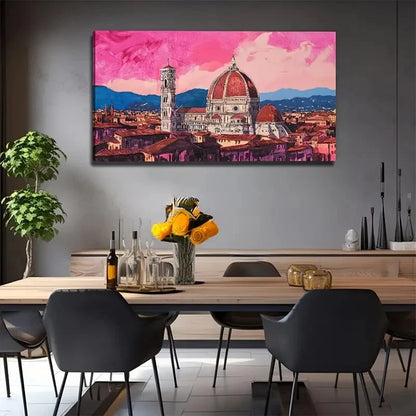 Vibrant Pink Skyline Wall Art Canvas Office Home Room Framed 120x60cm