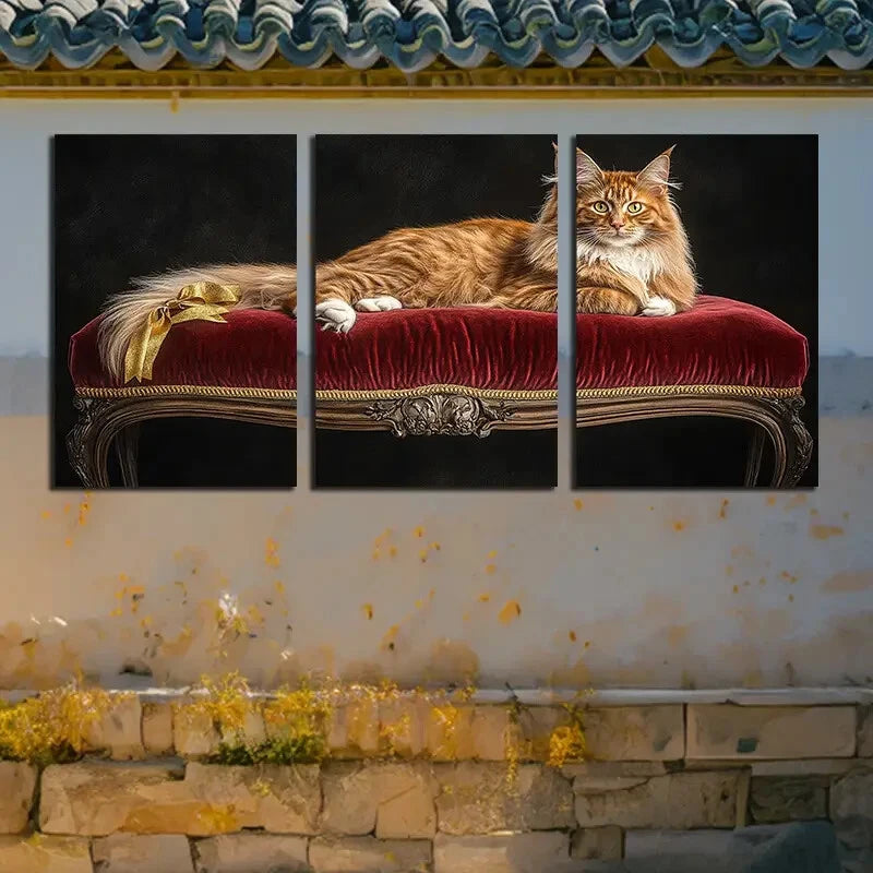 3pcs Elegant Cat on Velvet Sofa Design Metal Print Ready to Hang Art - Bella Home Decor