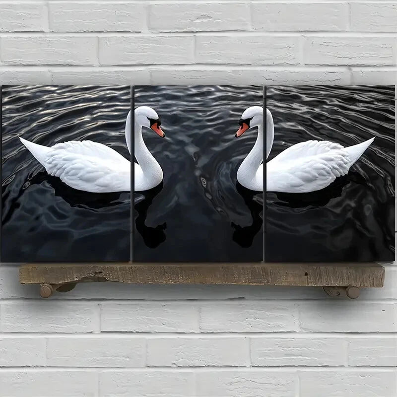 3pcs Bird Black and White Swan Metal Print Ready to Hang Art - Bella Home Decor