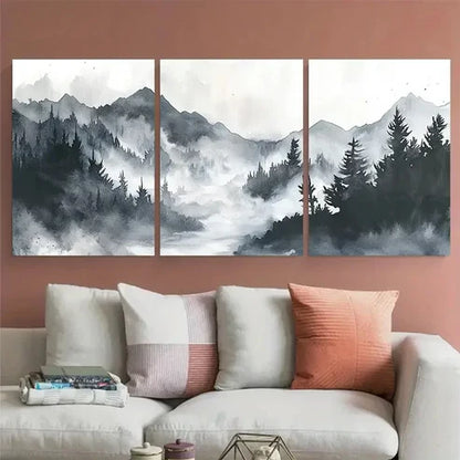 3pcs Misty Mountain Serene Nature Landscape Wall Art Canvas Unframed - High Quality Print 100% Australian Made Wall Canvas