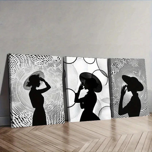 3pcs Elegant Silhouette Circular Patterns Wall Art Set Canvas Framed 40x60cm - High Quality Print 100% Australian Made Wall Canvas Ready to Hang