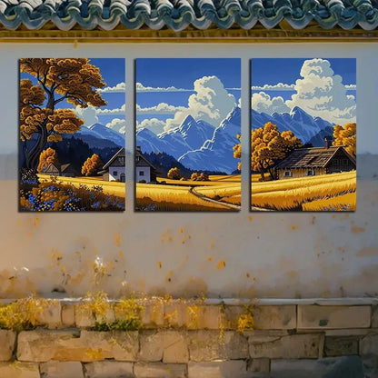 3pcs Villages Under The Mountains Metal Print Ready to Hang Art - Bella Home Decor