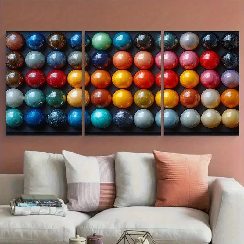 3pcs Vibrant Marble Balls Illustration Metal Print Ready to Hang Art - Bella Home Decor