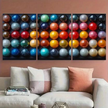 3pcs Vibrant Marble Balls Illustration Metal Print Ready to Hang Art - Bella Home Decor