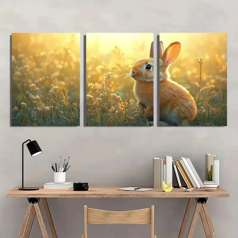 3pcs Rustic Bunny Rabbit & Wheat Field Design Metal Print Ready to Hang Art - Bella Home Decor