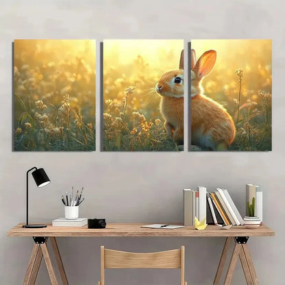 3pcs Rustic Bunny Rabbit & Wheat Field Design Metal Print Ready to Hang Art - Bella Home Decor