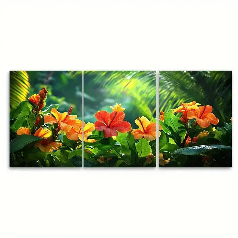 3pcs Tropical Floral Martinique Travel Design Wall Art Set Canvas Framed 60x90cm - High Quality Print 100% Australian Made Wall Canvas Ready to Hang