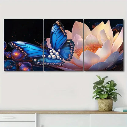 3pcs Beautiful Blue Butterfly Nature Perfect Wall Art Set Canvas Unframed - High Quality Print 100% Australian Made Wall Canvas