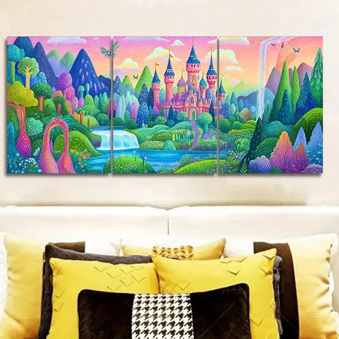 3pcs Charming Old Castle Wall Art Set Canvas Unframed - High Quality Print 100% Australian Made Wall Canvas - Bella Home Decor