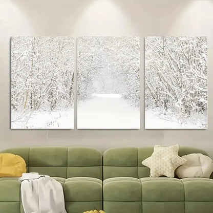 3pcs Snowy Trees Snow Covered Forest Metal Print Ready to Hang Art