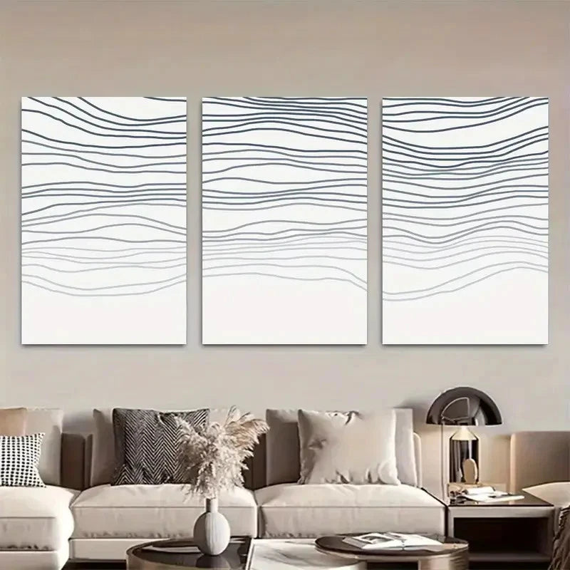 3pcs Wave Abstract Line Waves Metal Print Ready to Hang Art