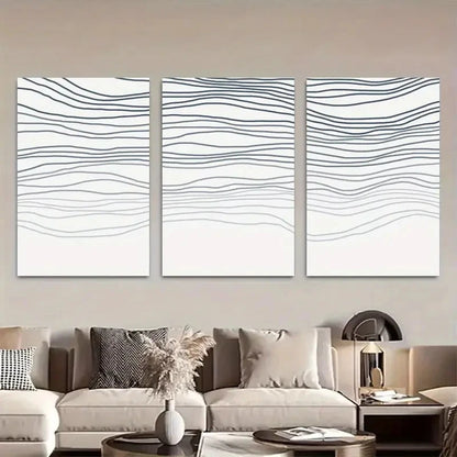 3pcs Wave Abstract Line Waves Metal Print Ready to Hang Art
