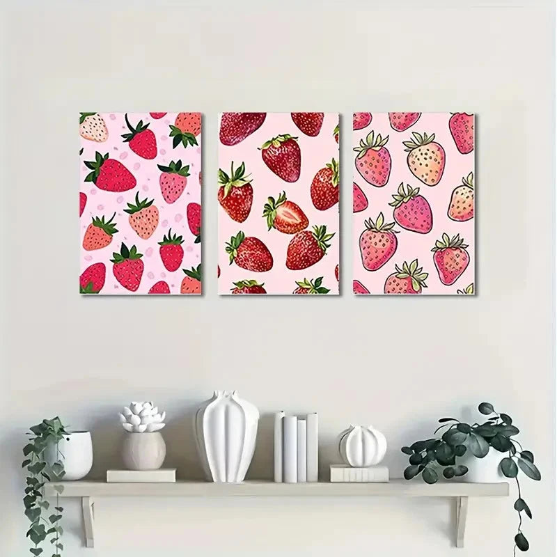 3pcs Strawberry Themed Kitchen Dorm  Wall Art Canvas  Framed 60x90cm - High Quality Print 100% Australian Made Wall Canvas Ready to Hang - Bella Home Decor